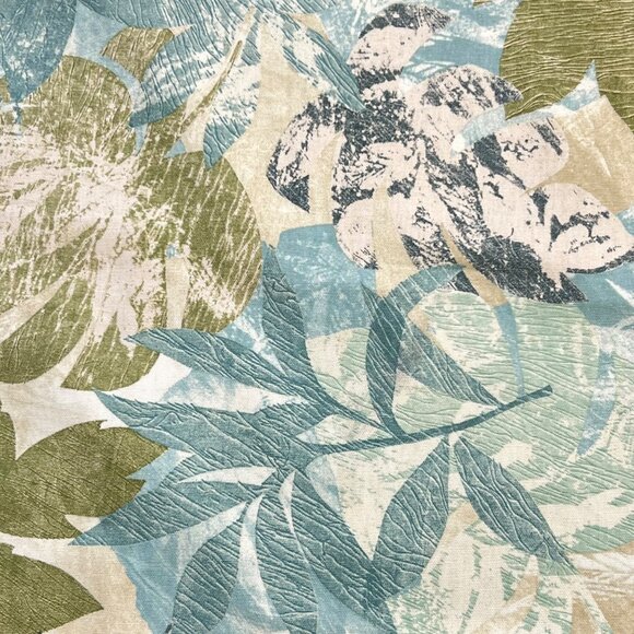 Richloom Screen Print Fabric With Leaf Design Green Blue Tropical Leaves 1.25 YD - Picture 2 of 6
